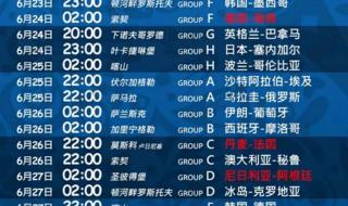 世界杯赛程时间表中国